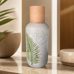 Inspirational Ceramic Vase with Cork Top and Fern Design