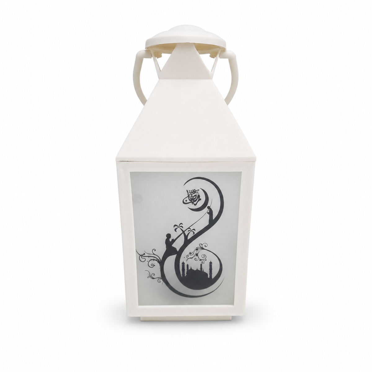 Elegant White Lantern with Artistic Arabic Calligraphy Design