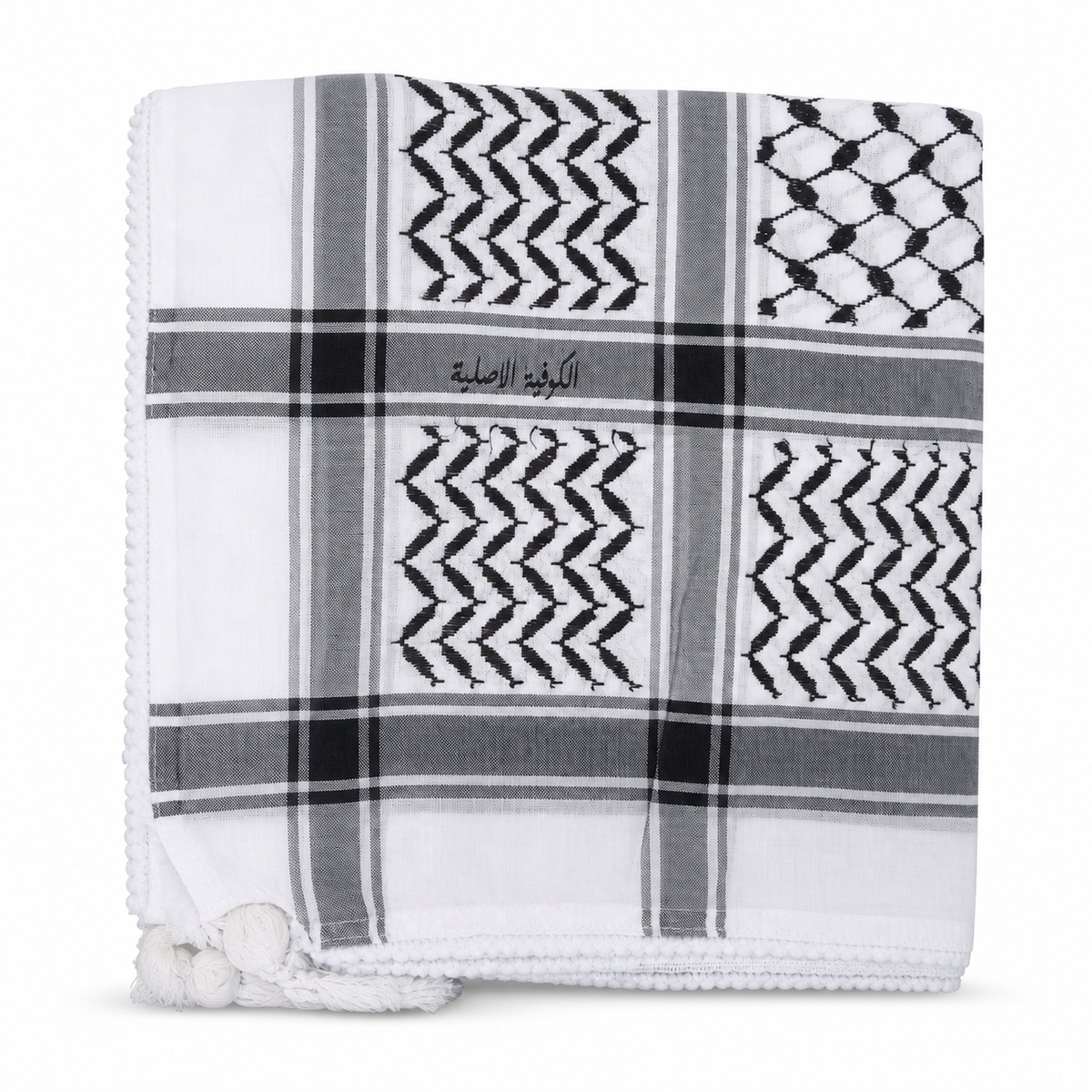 Classic Black and White Premium Keffiyeh Scarf with Embroidered Detail
