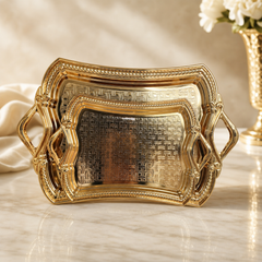 Elegant Gold-Plated Ornate Serving Tray Set for Luxury Dining