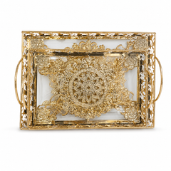 Luxurious Gold-Plated Decorative Serving Tray with Intricate Design
