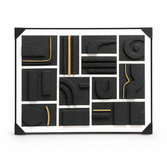 Modern Abstract Black and Gold Textured Wall Art Décor - Framed Geometric Relief Panel