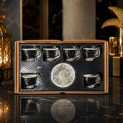 6-Piece Black Marble Coffee Cup and Saucer Set