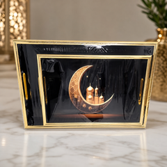 Luxurious Eid Mubarak Gold-Plated Serving Tray with Intricate Islamic Design