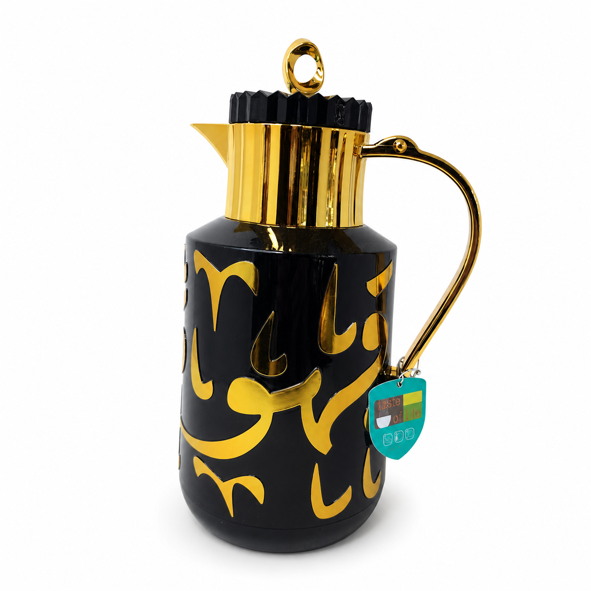 Luxury Black and Gold Thermal Coffee Carafe with Arabic Design - 1.0L Insulated Pitcher