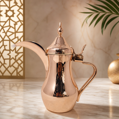 Elegant Copper Arabic Coffee Pot Dallah with Vintage Brass Finish - 20 oz