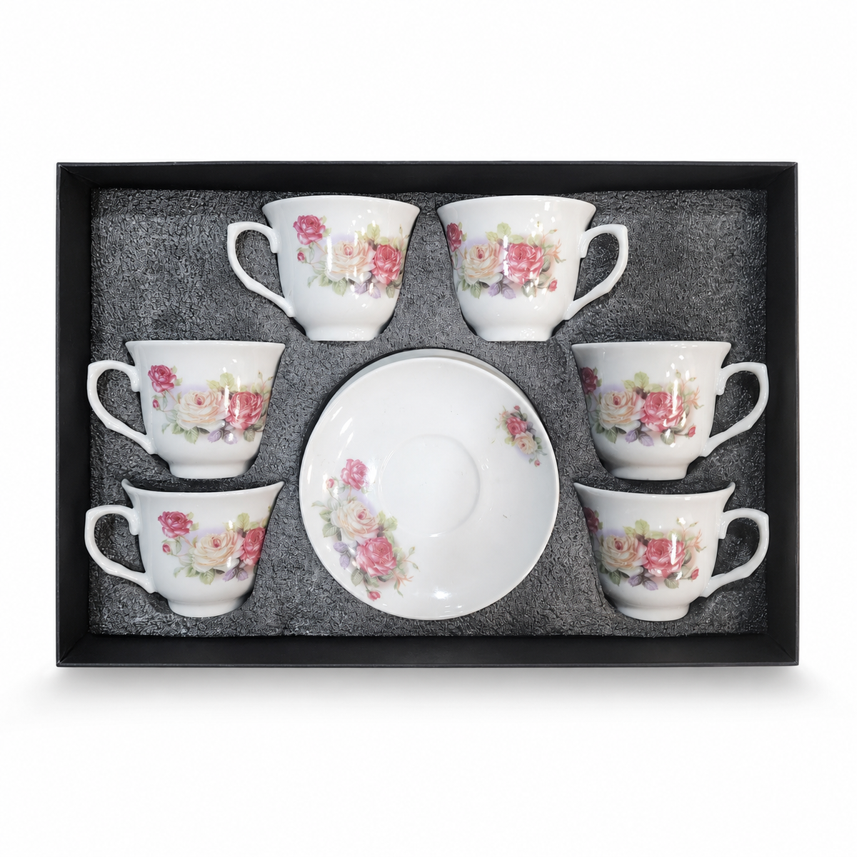 Luxury Floral Bone China Tea Cup and Saucer Set – Elegant Rose Design, 6-Piece Gift Box for Tea Lovers