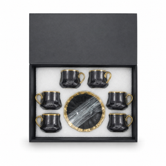 Luxury Black Espresso Cup Set with Gold Trim – 6 Porcelain Cups and Saucers in Gift Box