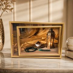 Golden Glass Display Tray Set – Elegant Decorative Organizer for Jewelry, Candles, and Home Decor