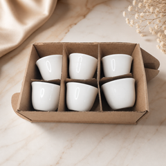 Set of 6 Premium White Ceramic Espresso Cups, 3 oz