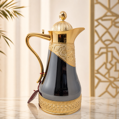Luxury Arabic Coffee Pot Dallah Gold and Black Elegant Design 1.5L