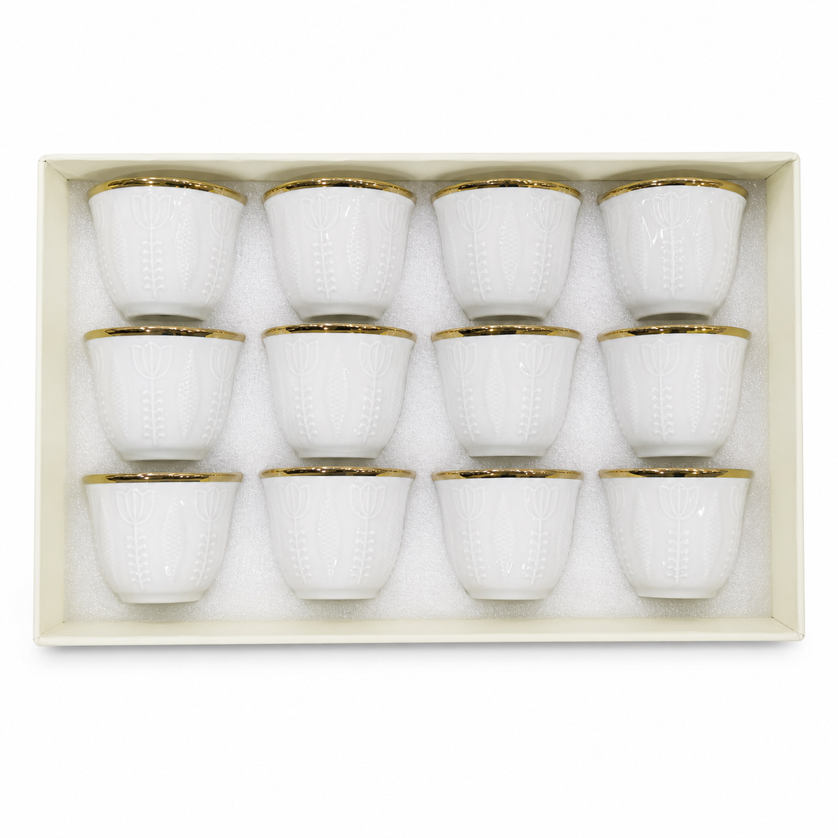 Elegant White Turkish Tea Cups with Gold Rim - Set of 12