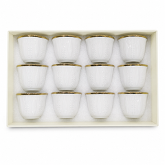 Elegant White Turkish Tea Cups with Gold Rim - Set of 12