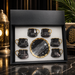 Luxury Black Espresso Cup Set with Gold Trim – 6 Porcelain Cups and Saucers in Gift Box