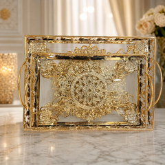 Luxurious Gold-Plated Decorative Serving Tray with Intricate Design