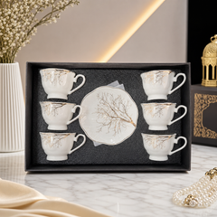 Elegant Gold Branch Porcelain Tea Set for Six with Saucers