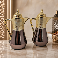 Elegant Arabic Thermal Coffee Carafe Set – 1.0L Insulated Hot Drink Dispenser with Decorative Gold Finish