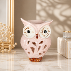 Ceramic Owl Figurine Candle Holder – White, Handcrafted, Home Decor Accent
