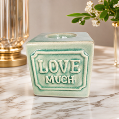 Ceramic "Love Much" Cubic Vase in Vintage Mint Green