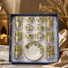 12-Piece Floral Tea and Coffee Glass Cup and Saucer Set with Box