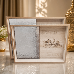 Handcrafted Wooden Tea Serving Tray Set with Sweet Home Engraving