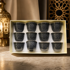 Set of 12 Handcrafted Ceramic Espresso Cups with Intricate Pattern Design