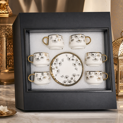 Luxury Ginkgo Espresso Cup and Saucer Set with Gold Handles - 6 Piece China Collection