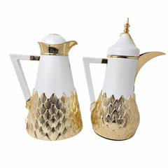 Luxury White and Gold Arabic Coffee Tea Pot Set - Elegant Thermos Design for Home or Office