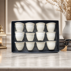 Elegant Porcelain Espresso Cup Set of 12 with Textured Design