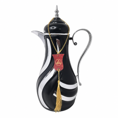 Elegant Black Arabic Coffee Pot with Silver Accents and Gold Chain Decor, 1L