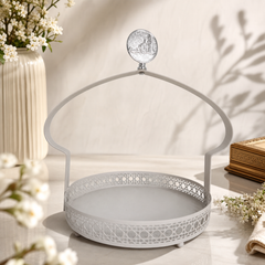 Elegant Silver Decorative Serving Tray with Handle