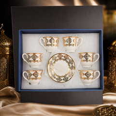 Elegant Gold Trim Porcelain Tea Cup and Saucer Set - 12 Piece Luxury Gift Box