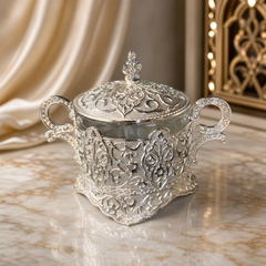 Luxurious Ornate Silver Tissue Box Holder with Lid and Handles