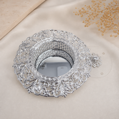 Elegant Silver Decorative Lotus-Shaped Crystal Candy Dish with Lid