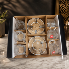 6-Piece Ribbed Glass Tea Cup and Saucer Set