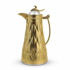 Golden Ornate Insulated Coffee Carafe - Elegant Stainless Steel Thermal Pitcher 1L