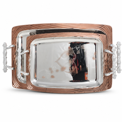 Luxury Copper Trim Silver-Plated Serving Tray Set with Ornate Handles