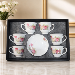 Floral Bone China Tea Cup Set of 6 with Delicate Rose Design