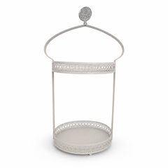 Elegant White Metal Umbrella Stand Holder with Lace Detailing and Decorative Top