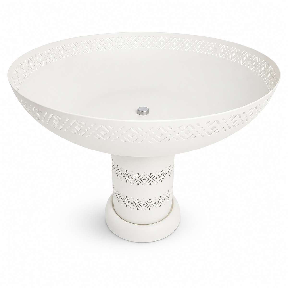 Elegant White Ornamental Aluminum Bird Bath with Perforated Design