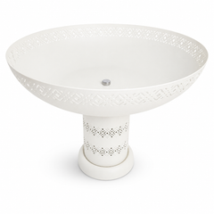Elegant White Ornamental Aluminum Bird Bath with Perforated Design