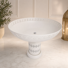 Elegant White Ornamental Aluminum Bird Bath with Perforated Design