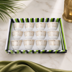 Elegant Gold Patterned Porcelain Tea Cup Set of 12
