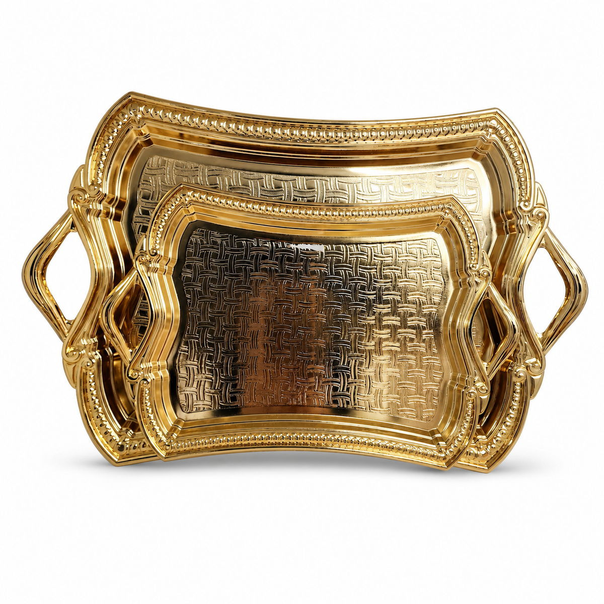 Elegant Gold-Plated Ornate Serving Tray Set for Luxury Dining