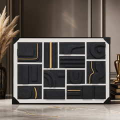 Artistic Black Textured Geometric Wall Art with Gold Accents for Modern Home Decor