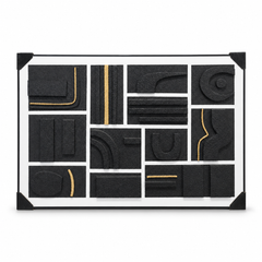 Artistic Black Textured Geometric Wall Art with Gold Accents for Modern Home Decor