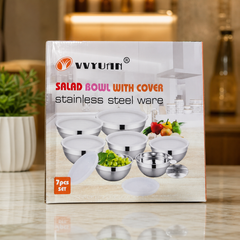 7-Piece Stainless Steel Salad Bowl Set with Lids - Durable and Versatile Kitchenware