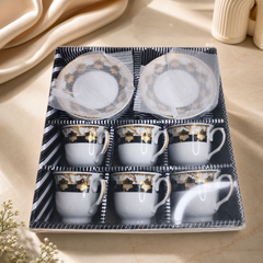 Luxury Gold-Trimmed Porcelain Tea Set for Six with Saucers