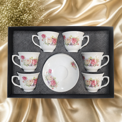 Luxury Floral Bone China Tea Cup and Saucer Set – Elegant Rose Design, 6-Piece Gift Box for Tea Lovers
