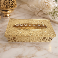 Elegant Gold Tissue Box Cover with Ornate Design